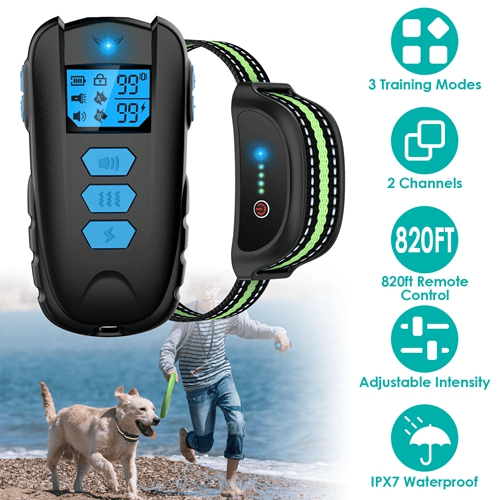 Dog Training Collar with Remote Rechargeable Electronic Shock Collar for Dogs Beep Vibration Shock for small Medium Large Dogs