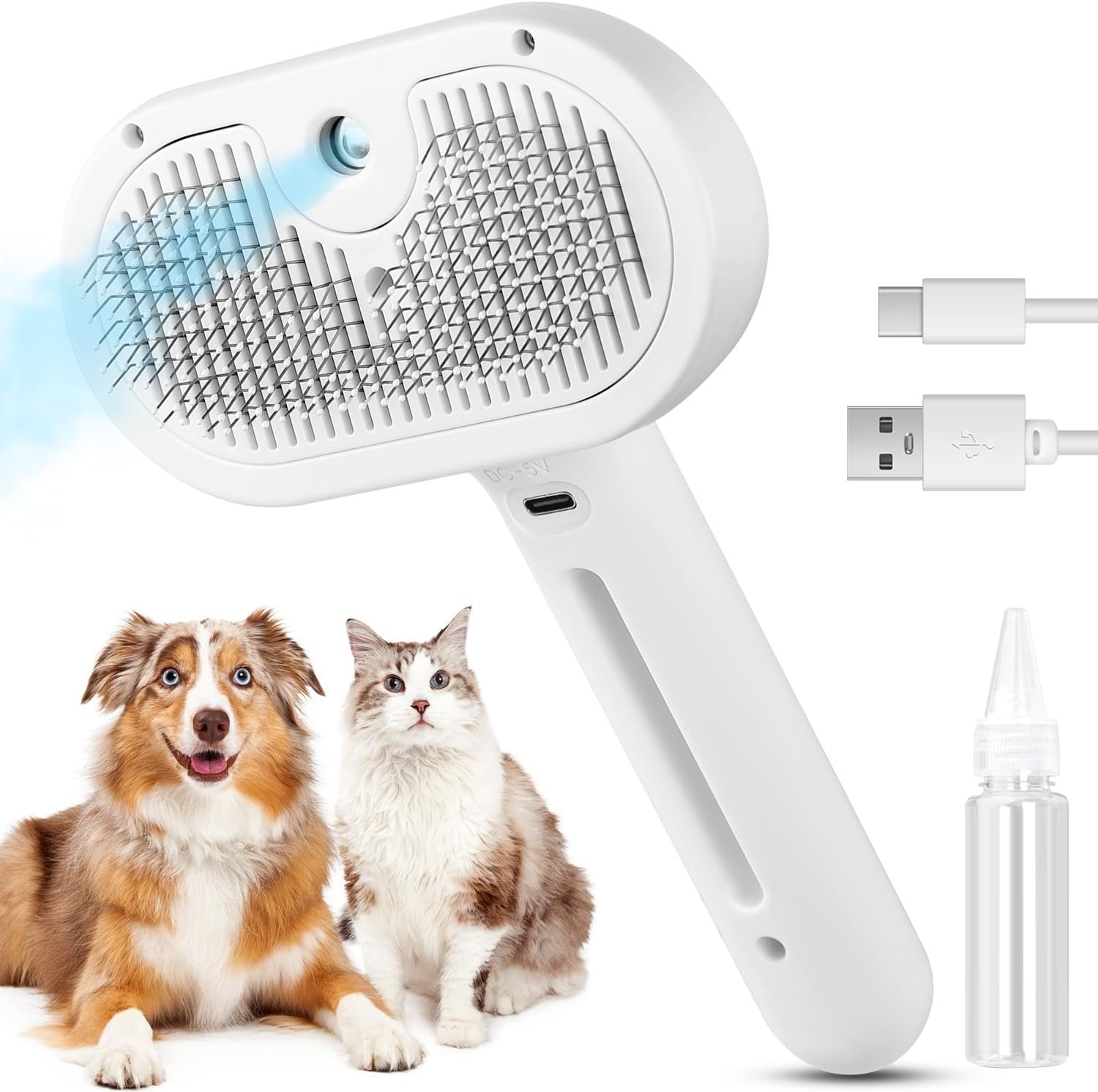 3 In 1 Cat Steam Brush, Pet Steam Brush For Cat Dog Long Short Haired, Pet Spray Hair Removal Comb For Small Animals Shedding & Grooming, Water Mist S