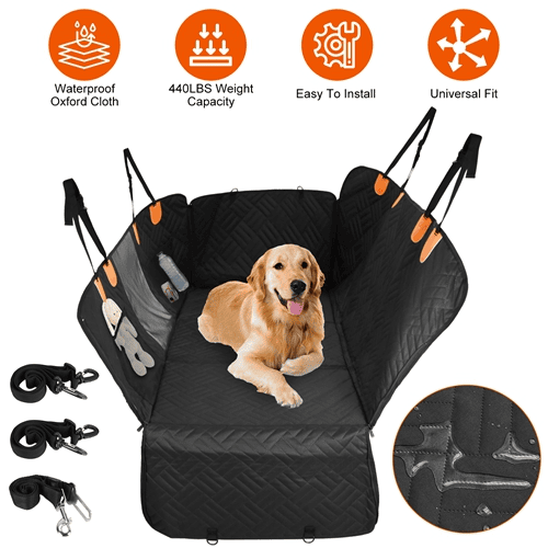 Dog Car Seat Cover For Back Seat Waterproof Oxford Cloth Seat Cover Hammock Non-Slip Scratchproof Back Seat Extender with Side Flap Mesh Window Storag