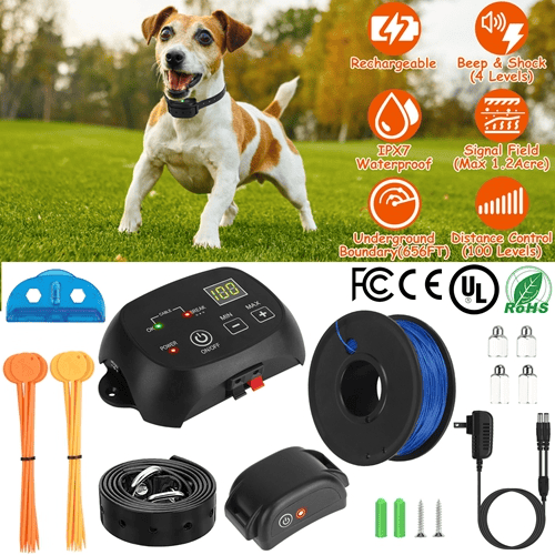 Dog Fence System Pet Containment System with 100 Adjustable Levels IPX7 Waterproof Rechargeable Receiver Underground Fence for Small Medium Large Dog