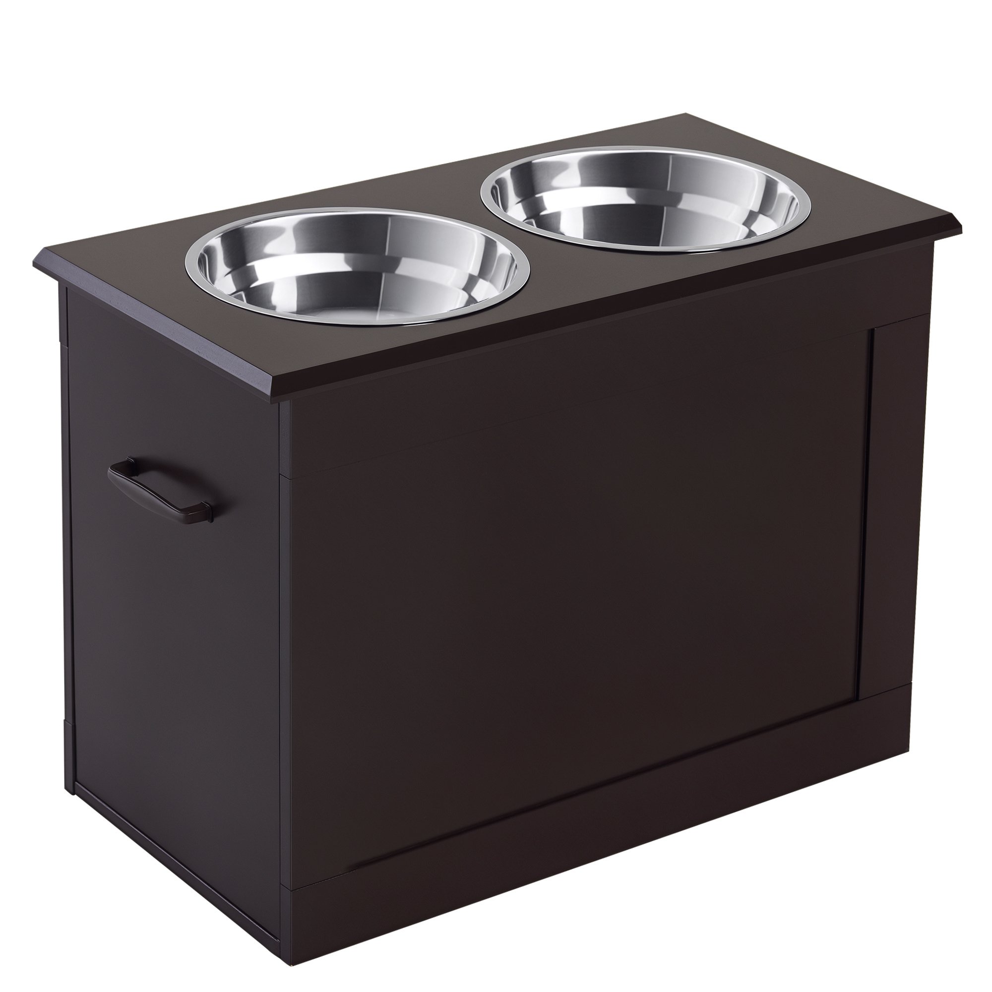 Raised Pet Feeding Storage Station with 2 Stainless Steel Bowls Base for Large Dogs and Other Large Pets, Coffee