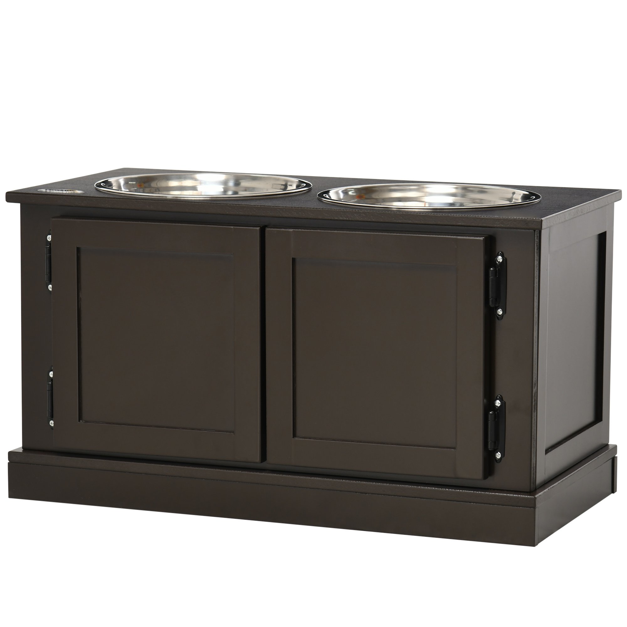 Elevated Dog Bowls with Storage, Two Stainless Steel Bowls for Large Dogs, Coffee