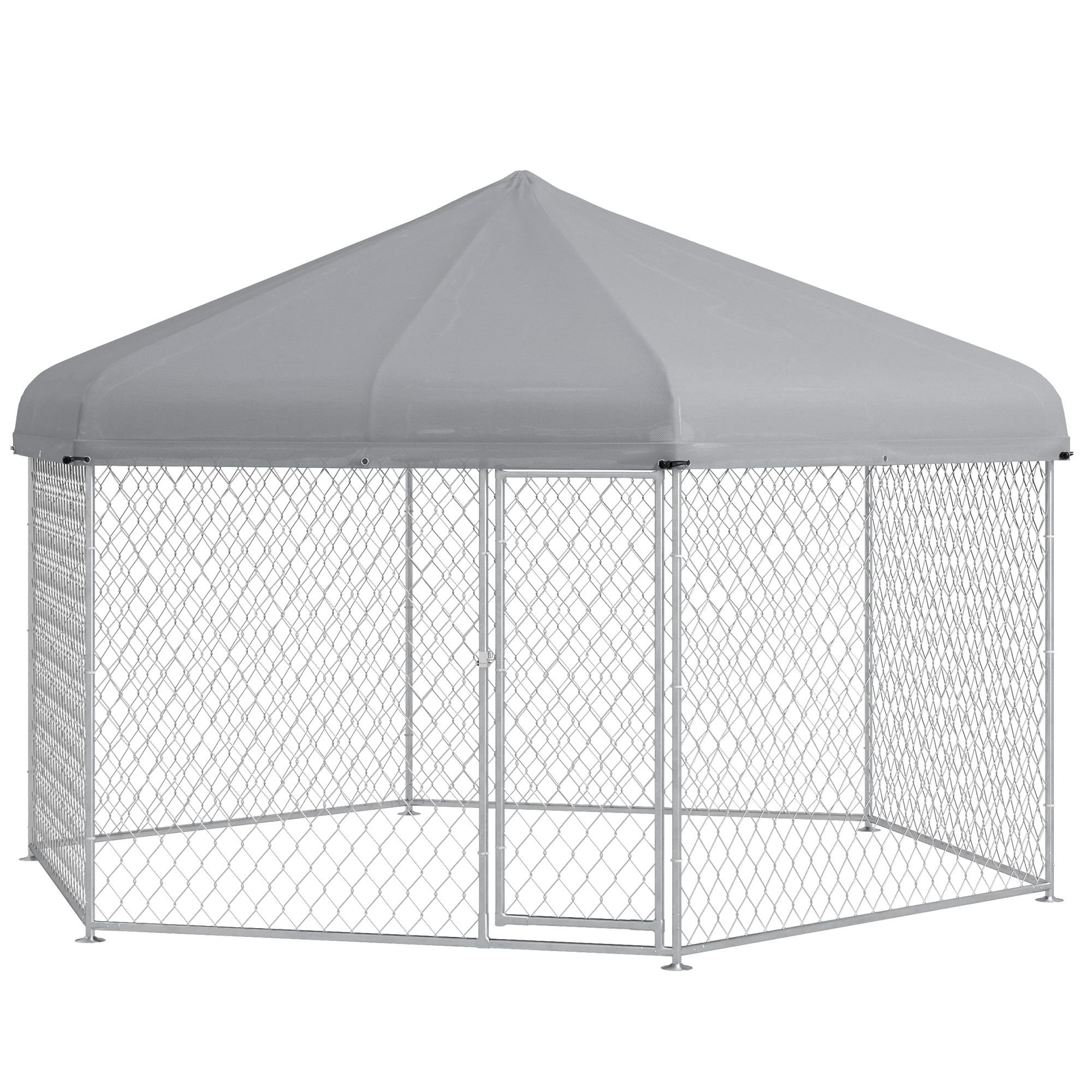 PawHut Large Outdoor Dog Kennel 13.4 x 11.5 ft Waterproof UV Resistant Roof Medium Large Dogs Silver