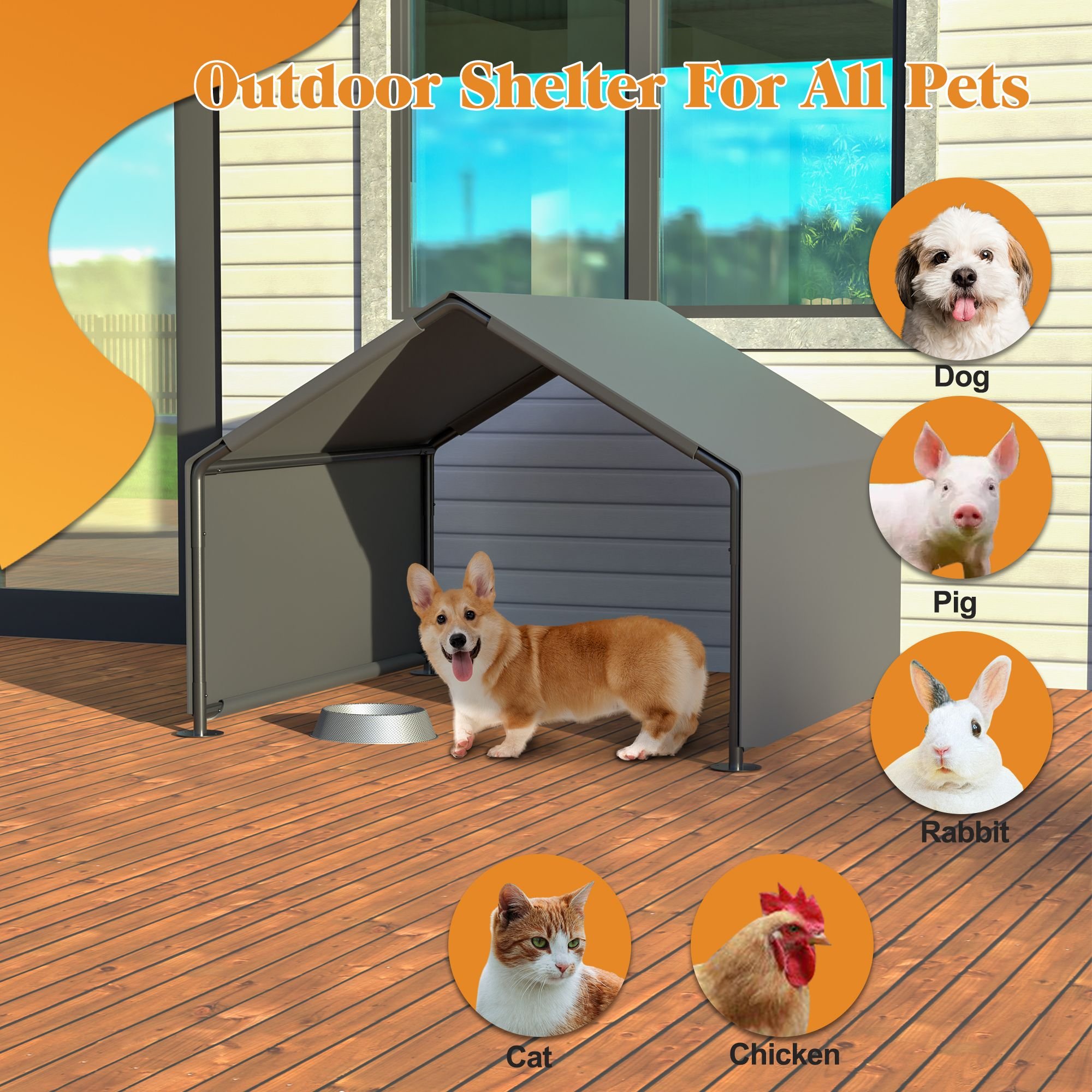 Outdoor Dog Bed Dog Shade Shelter, Portable Pet Tent, Water Resistant Dog House for Shade Protection, Outdoor, Garden, Patio, Backyard, Gray