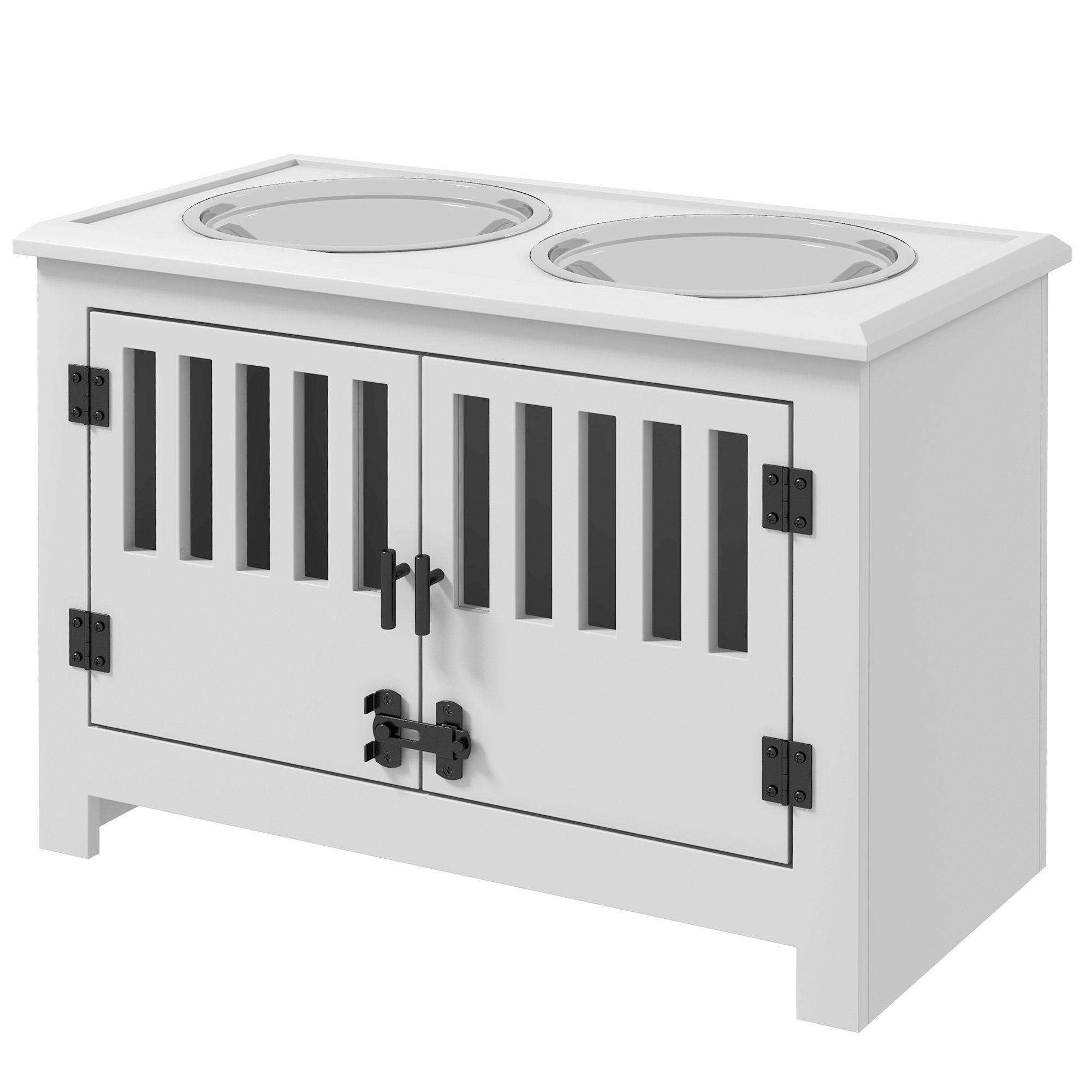 Dog Food Storage Cabinet with Bowls & Dog Feeding Station, White