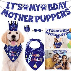 Dog Birthday Bandana Hat Set Dog Birthday Party Supplies Cute Dog Birthday Banner Decoration with Hat Bandana Bowtie