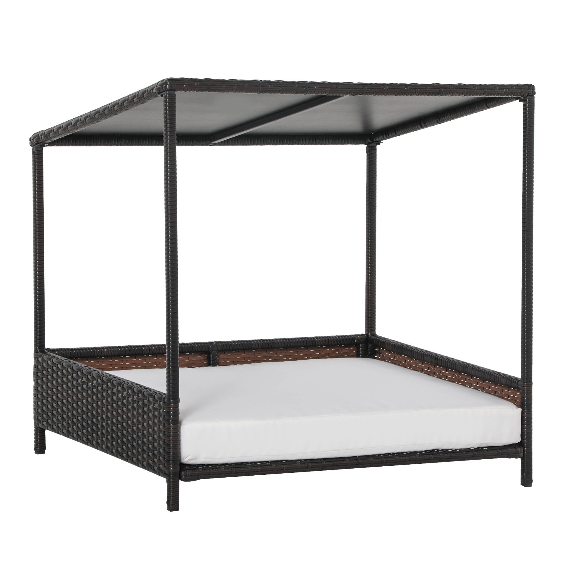 Wicker Dog House Raised Rattan Puppy Bed Cat Shelter for Indoor Outdoor Garden Patio Pet Sofa with Removable Cushion for Medium Sized Pet Brown