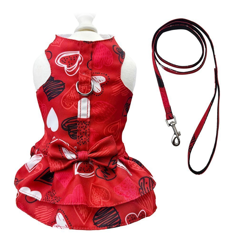 Abstract Hearts Harness Dress with Matching Leash (Color: Red, size: XS)