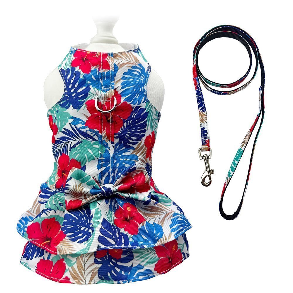 Hawaiian Harness Dress with Matching Leash (Color: Multi, size: XS)