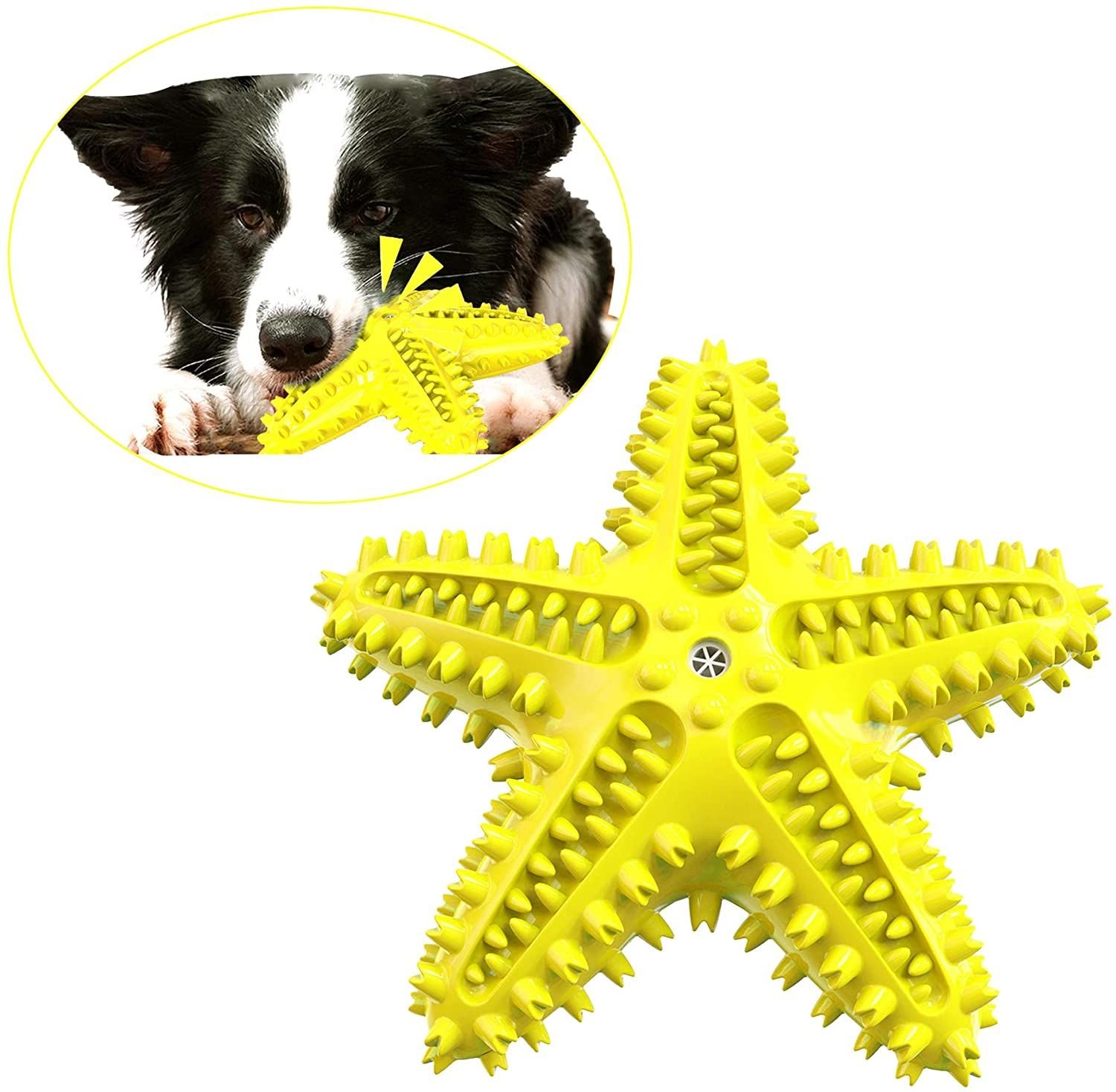 Dog Chew Toys, Natural Rubber Starfish-Shaped Dog Toys, Interactive Treats, Squeaky Dog Toothbrush Cleaner Teething Toys, Outdoor Puzzle Training (Color: Yellow)
